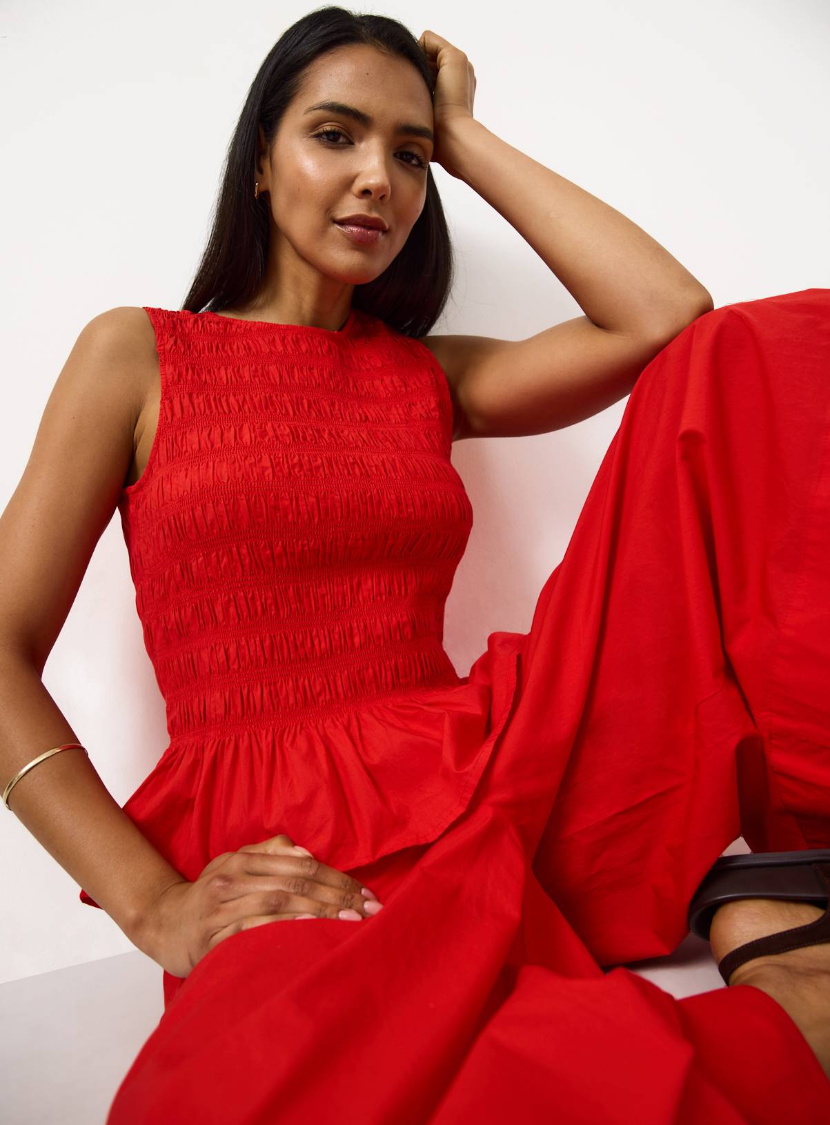 Bright Red Poplin Shirred Sleeveless Co-ord Top 16 - Image 1